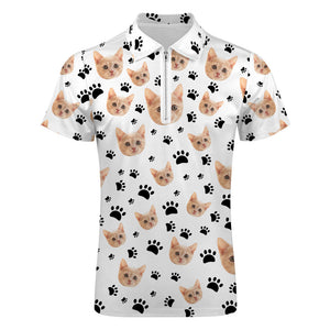 Custom Face Polo Shirt with Zipper Men's Polo Shirt for Pet Lovers