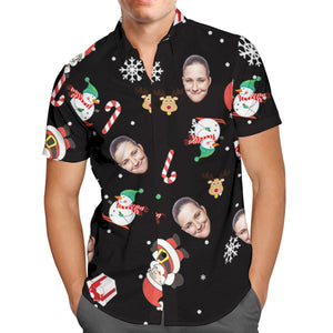 Custom Face Personalized Christmas Hawaiian Shirt Snowman Skiing Candy Cane Holiday Gifts