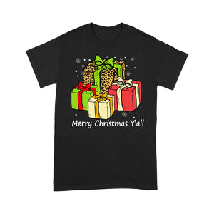 Merry Christmas Y'all With Christmas Leopard Leather Gift  Tee Shirt Gift For Christmas