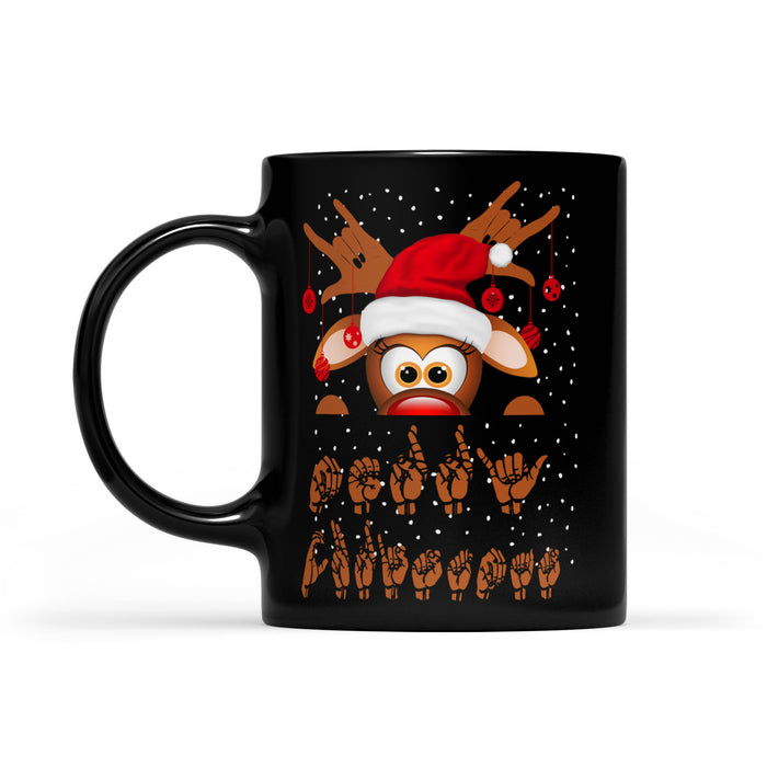 Merry Christmas ASL Sign Language Gift  Black Mug Gift For Christmas