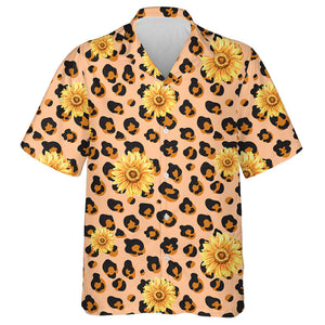 Pastel Colored Skin Of Leopard Spots And Sunflower Hawaiian Shirt, Hawaiian Shirt Gift, Christmas Gift