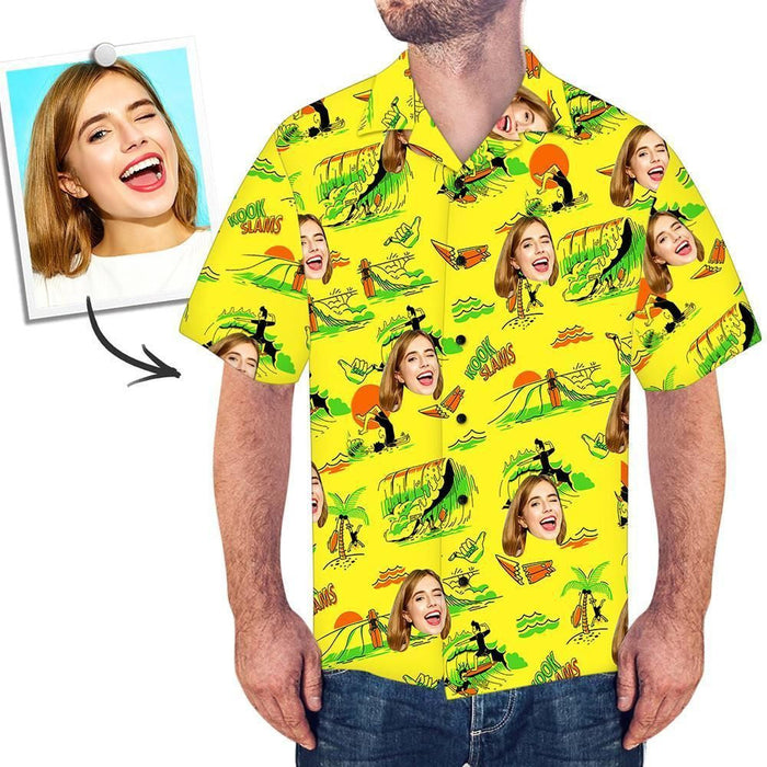 Bright Yellow Theme Tree And Flowers Custom Photo Hawaiian Shirt, Hawaiian Shirt Gift, Christmas Gift