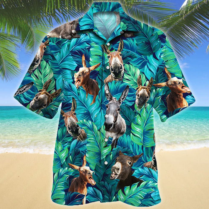 Watercolor Tropical Leafs Jungle Donkey Lovers Design Hawaiian Shirt, Hawaiian Shirt Gift, Christmas Gift