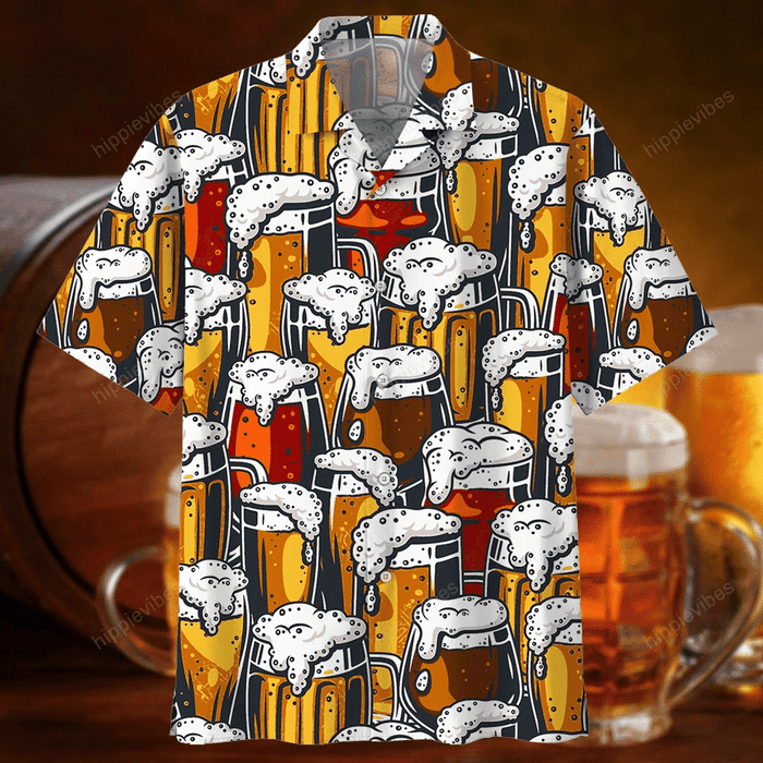 Cheer For Happy Moment With Your Beer Pattern Design Hawaiian Shirt, Hawaiian Shirt Gift, Christmas Gift