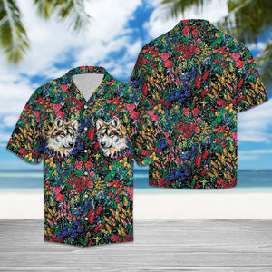 Wolf In Vivid Flower Field Hawaiian Shirt, Hwaiian For Gift