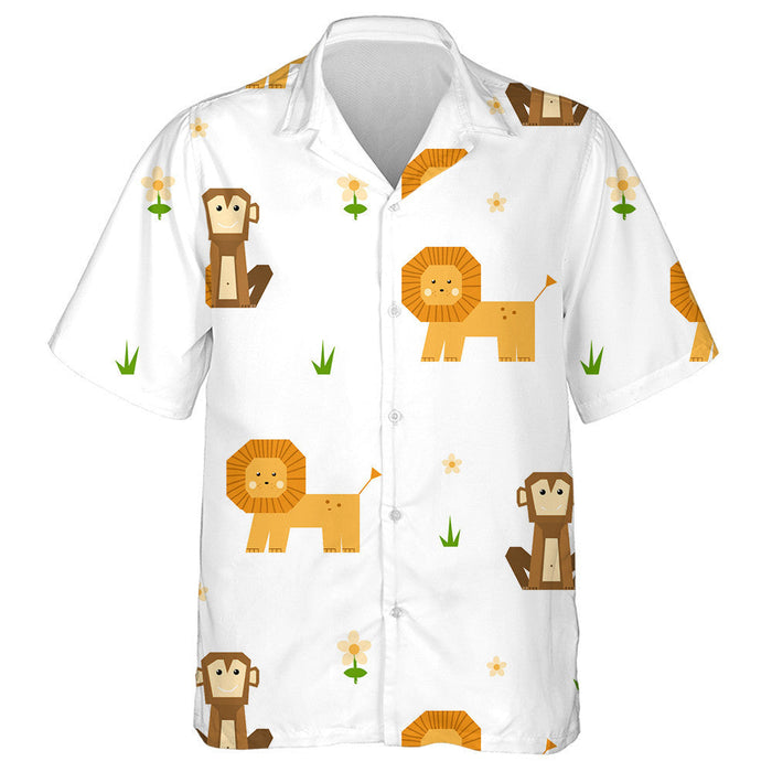 Cute African Lion And Monkey With Flower And Grass Hawaiian Shirt, Hawaiian Shirt Gift, Christmas Gift