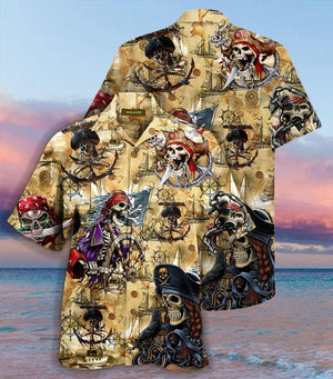 Amazing Pirate Skull Hawaiian Aloha Shirt Unisex Shorts Sleeve Colorful Hawaiian Shorts Beach Short Sleeve, Hawaiian Shirt Christmas Gift