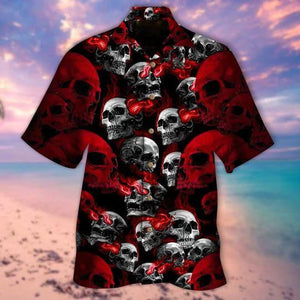 White And Red Skull Smoke Repeated Pattern Hawaiian Shirt, Hawaiian Shirt Gift, Christmas Gift