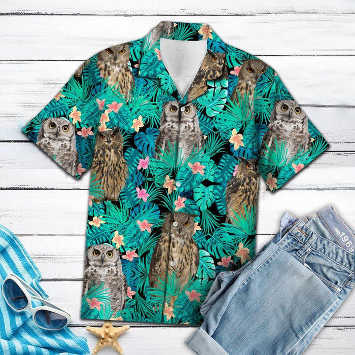 Owl Tropical Palm Leaves Summer Vacation Themed Hawaiian Shirt Hawaiian Shirt Gift, Christmas Gift