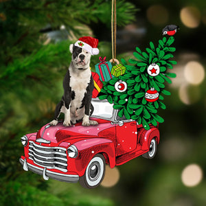 American Bulldog 3-Pine Truck Hanging Christmas Plastic Hanging Ornament, Christmas Gift, Christmas Decoration