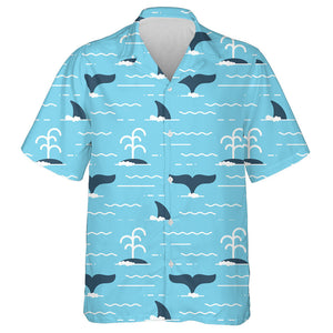 Fins And Tails Of Whales On The Water Cartoon Pattern Hawaiian Shirt, Hawaiian Shirt Gift, Christmas Gift