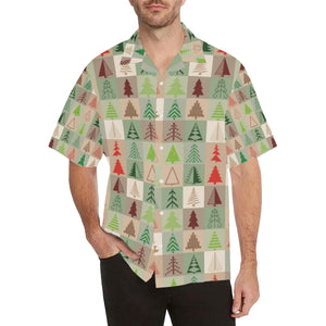 Christmas Tree Pattern Men'S All Over Print Hawaiian Aloha Shirt Hawaiian Shorts Beach Short Sleeve_Hawaiian Shirt Gift, Christmas Gift