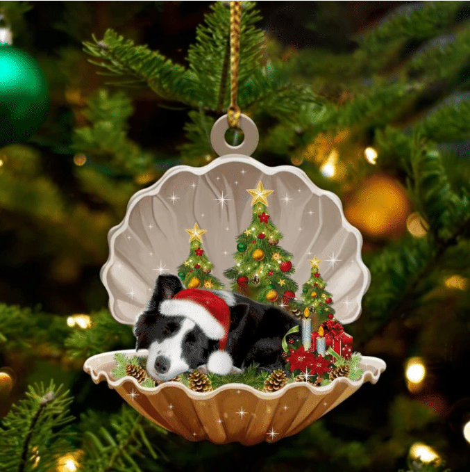 Cute Border Collie Sleeping in Pearl Dog Christmas Ornament Flat Acrylic, Pet Love Gift, Christmas Ornament, Christmas Gift