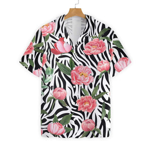 Peony Zebra Watercolor Painting Art Pattern Hawaiian Shirt,Hawaiian Shirt Gift, Christmas Gift