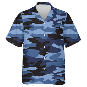 Dark Blue And Black Camouflage Military Pattern Hawaiian Shirt, Hawaiian Shirt Gift, Christmas Gift