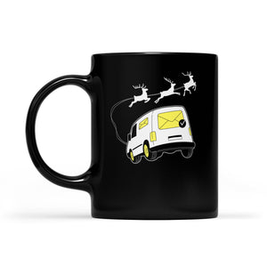 Mail Truck With Christmas Reindeer Sleigh Funny Mail Carrier  Black Mug Gift For Christmas