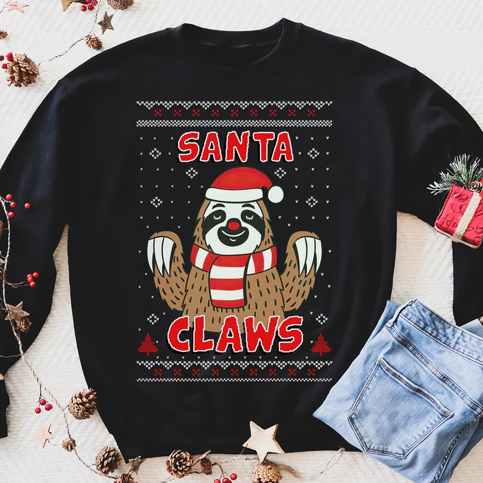 Santa Claws Sloth Ugly Christmas Sweater Funny Xmas Sweatshirt Gift Idea - Funny sweatshirt gifts christmas ugly sweater for men and women