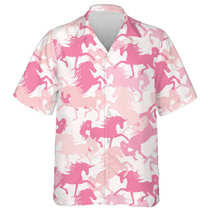 Watercolor Light Pink Camo Girly Unicorn Horse Pattern Hawaiian Shirt, Hawaiian Shirt Gift, Christmas Gift