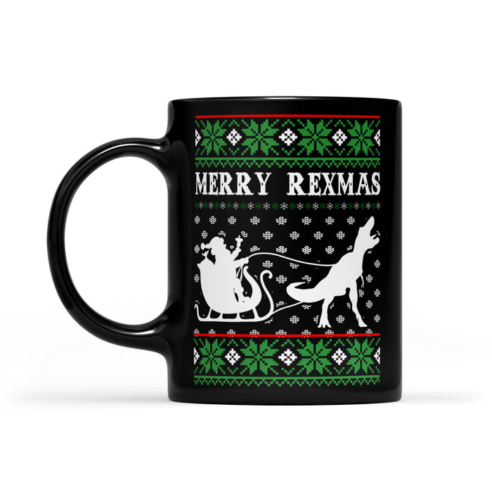 Merry Rex-Mas Funny Christmas T-rex Dinosaur Gift Sweater  Black Mug Gift For Christmas