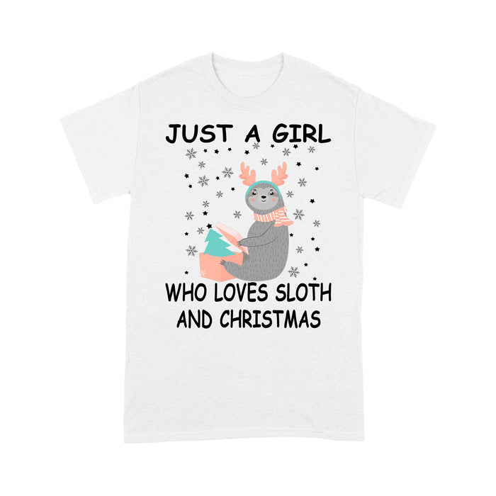 Just A Girl Who Loves Sloth And Christmas Funny Tee Shirt Gift For Christmas