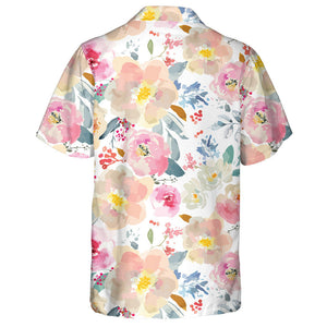 Watercolor Romantic Floral Pattern On White Background Design Hawaiian Shirt, Hawaiian Shirt Gift, Christmas Gift