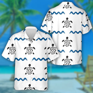 Ornament Of Waves And Turtles Drawn With A Brush Hawaiian Shirt, Hawaiian Shirt Gift, Christmas Gift