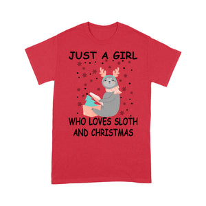 Just A Girl Who Loves Sloth And Christmas Funny Tee Shirt Gift For Christmas