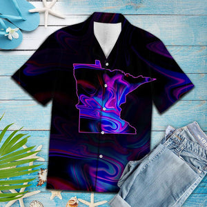 Amazing Minnesota Map Dark Holographic Themed Pattern Hawaiian Shirt, Hawaiian Shirt Gift, Christmas Gift