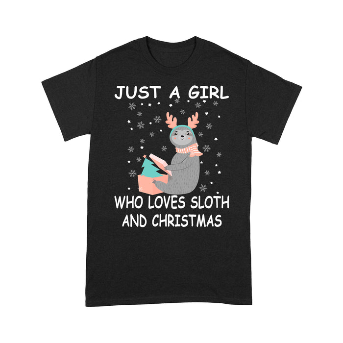 Just A Girl Who Loves Sloth And Christmas  Tee Shirt Gift For Christmas