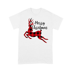 Merry Christmas Reindeer Buffalo Plaid Pattern Funny  Tee Shirt Gift For Christmas