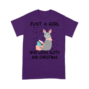 Just A Girl Who Loves Sloth And Christmas Funny Tee Shirt Gift For Christmas