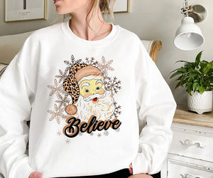 Believe Sweatshirt, Santa Head Shirt, Merry Christmas, Vintage, Retro Sweatshirt, Santa Hat, Holiday Hoodie, Winter, Family Christmas Shirts