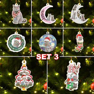 British Shorthair Cat Ornaments Set, Meowy Christmas Ornaments Set, Funny Xmas Ornaments Family Gift Idea For Cat Lover