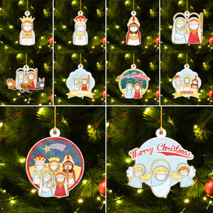 Funny Social Distancing Baby Jesus Ornaments Set of 10 & 5, Stay Home Christian Ornaments, Funny Christmas Ornaments Family Gift Idea