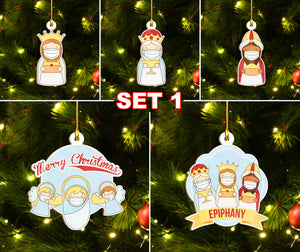 Funny Social Distancing Baby Jesus Ornaments Set of 10 & 5, Stay Home Christian Ornaments, Funny Christmas Ornaments Family Gift Idea