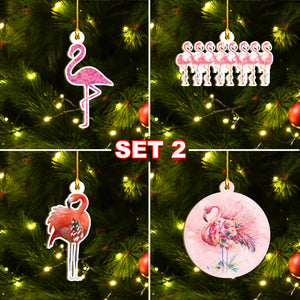 Christmas Flamingo Ornaments Set, Flamingo Ho Ho Ornaments, Funny Christmas Ornament Family Gift Idea For Flamingo Lover