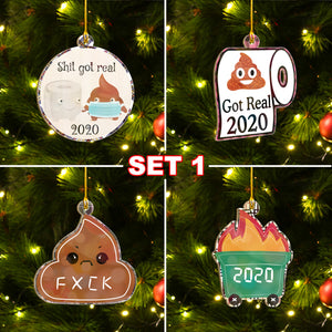 Funny Merry Poopmas Ornaments Set, 2020 Shit Got Real Ornaments Set, Christmas Ornament Family Gift Idea