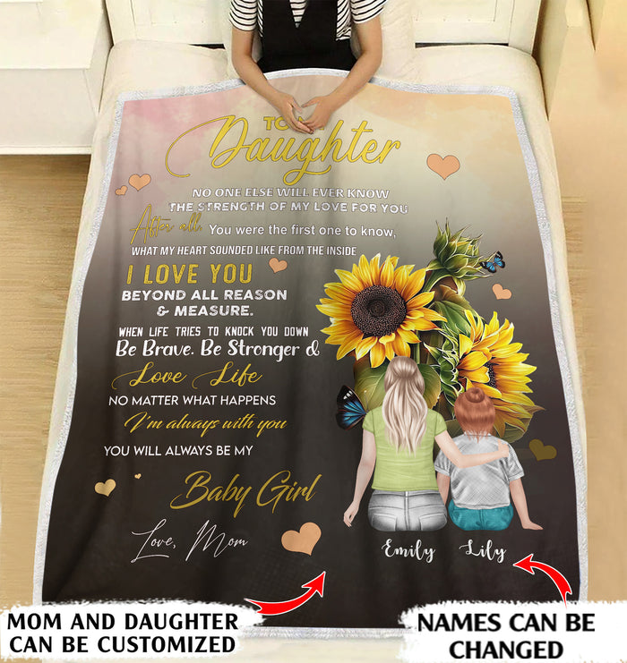 To my Daughter no one else will ever know the strength of my love for you personalized mom and daughter blanket custom christmas blanket gift