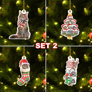 Maine Coon Cat Ornaments Set, Meowy Christmas Ornaments Set, Funny Xmas Ornaments Family Gift Idea For Cat Lover