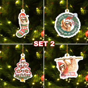 Merry Slothmas Ornaments Set, Funny Sloth Ornaments, Christmas Ornaments Family Gift Idea For Sloth Lover