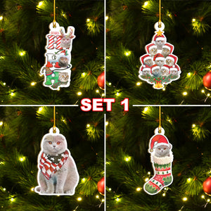 Scottish Fold Ornaments Set, Meowy Christmas Ornaments Set, Funny Xmas Ornaments Family Gift Idea For Cat Lover