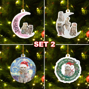 Scottish Fold Ornaments Set, Meowy Christmas Ornaments Set, Funny Xmas Ornaments Family Gift Idea For Cat Lover