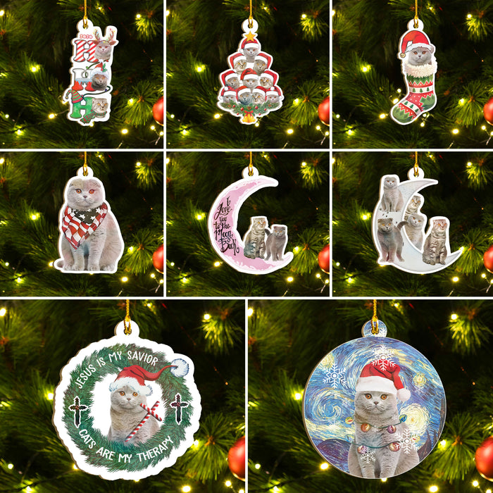 Scottish Fold Ornaments Set, Meowy Christmas Ornaments Set, Funny Xmas Ornaments Family Gift Idea For Cat Lover