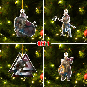 Viking Ornament Set, Viking Warrior Christmas Ornament Set, Merry Christmas Ornament Set Funny Family Gift Idea