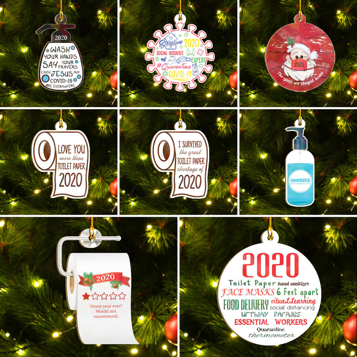 Santa Stay Home Ornament Set Of 8 & 4, 2020 Worst Year Ever Ornament Set, Funny Christmas Ornament Gift Idea