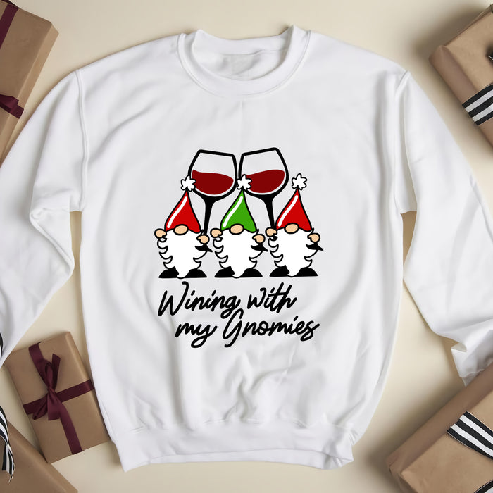 Wining with my Gnomies . Christmas wine glass Gnomes - funny sweatshirt gifts christmas ugly sweater for men and women