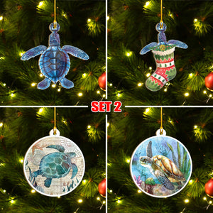 Xmas Turtle Ornaments Set, Merry Christmas Ornaments Set, Funny Christmas Ornaments Family Gift Idea For Turtle Lover