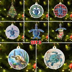 Xmas Turtle Ornaments Set, Merry Christmas Ornaments Set, Funny Christmas Ornaments Family Gift Idea For Turtle Lover