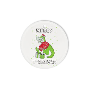 Merry T-rex mas funny Xmas Dinosaur Christmas ceramic ornament - Merry Christmas family gift idea