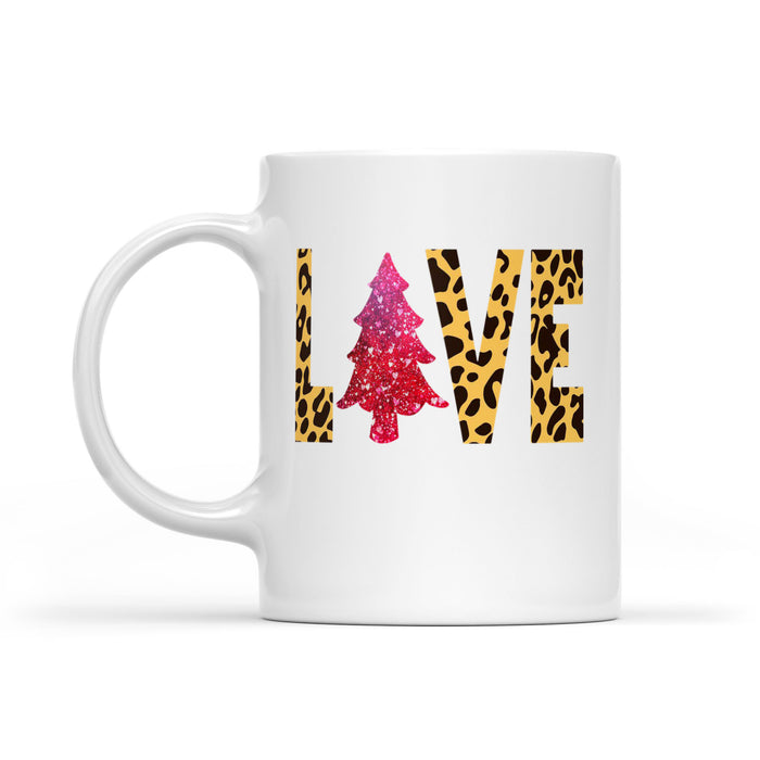 LOVE With Leopard Pattern Funny Christmas  White Mug Gift For Christmas